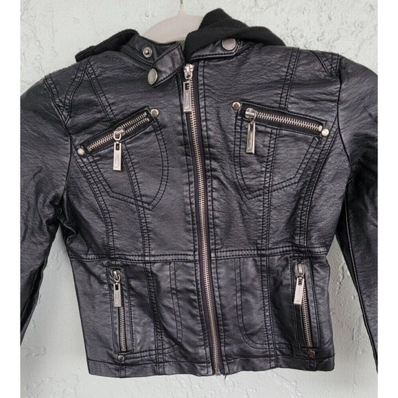 JOUJOU Girls Black Faux Leather Jacket  size M  10/12 - Picture 1 of 13